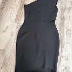 Classic Black One-Shoulder Body Con Sheath Dress - Women Size L